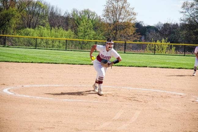 Newton pitcher Jaida Long on the mound. She pitched six innings, allowing 11 runs.