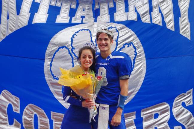 The 2019 Kittatinny Regional High School homecoming queen, Anastasia Ravidis and king Austin Seames pose for a portrait. Ravidis is a cheerleader and Seames is a football player.