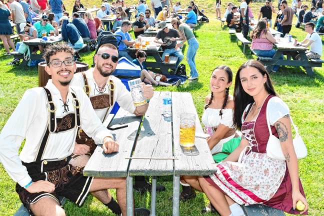 Oktoberfest <b>Julian Dominguez, Denis Collins, Ariana Hastings and Amanda Papallo, all of New York, are dressed for Oktoberfest on Sept. 21-22 at Mountain Creek Resort in Vernon. (Photos by Maria Kovic)</b>