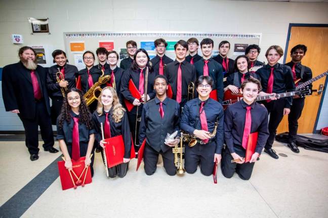 Members of the Newton High School Jazz Ensemble pose. (Photo by Sammie Finch)