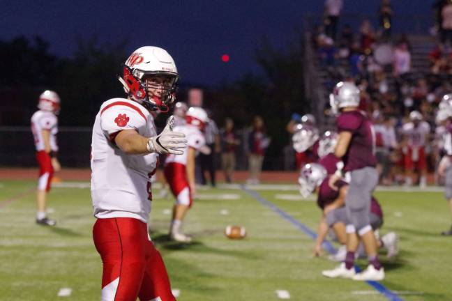 Newton Braves keep rolling Whippany Park wide receiver Jimmy Casalino looks towards a referee on the sideline to make sure he is lined up onside in the first half. Casalino caught a touchdown pass in the first quarter.