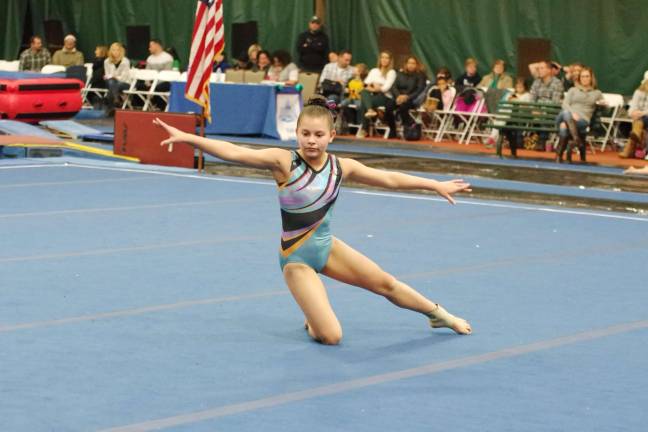 Westys hosts gymnastics invitational Westys gymnast Samie Copley performs during a floor routine. Copley who resides in Vernon, New Jersey took second place in the Silver 9-11 division with an all around score of 34.85.