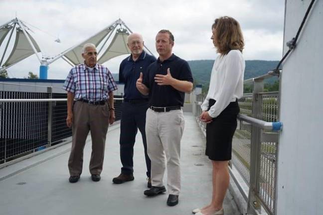 Gottheimer discusses I-80 S-curve safety with Hardwick Deputy Mayor Alfred Carrazzone, Hardwick Mayor Kevin Duffy, and Knowlton Mayor Adele Starrs.
