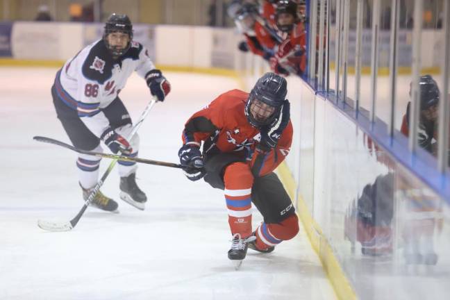 Senior Sebastian Hamarcak of High Point clutches his head after taking a high stick.