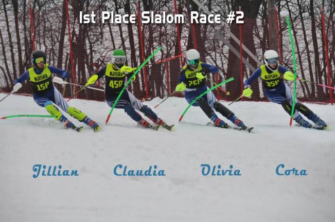 Sparta Girls Ski Team (from left to right) Jillian Stote, Claudia Calafati, Olivia Finkeldie &amp; Cora Moriarty.