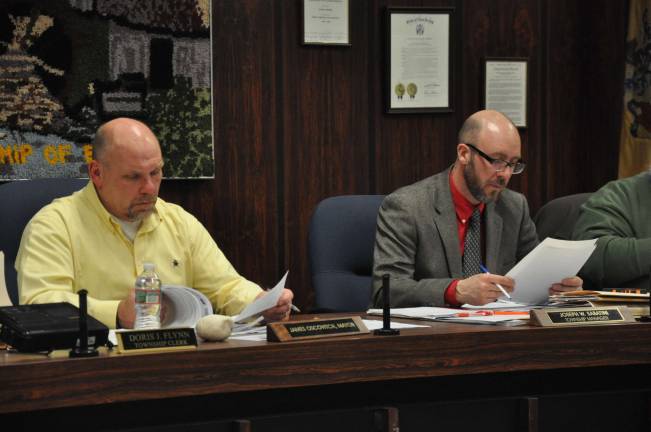 Municipal budget introduced in Byram Township manager Joseph Sabatini (right) presents the budget. Photo by Jennifer Jean Miller.