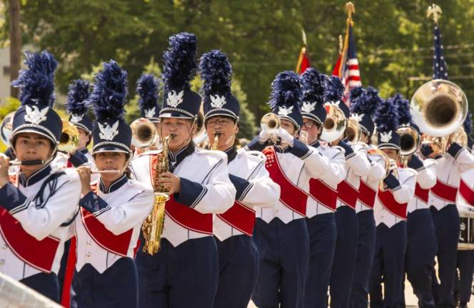 BP4 Members of the Lenape Valley Regional High School marching band perform.