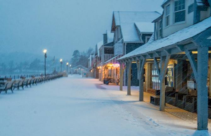 Snow covers the Lake Mohawk Boardwalk in Sparta on Saturday, Jan. 6.