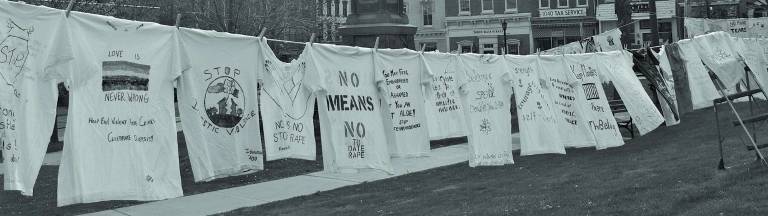 The shirts tell the tale T-shirts made by domestic and sexual assault victims hang in the Newton Green Wednesday.