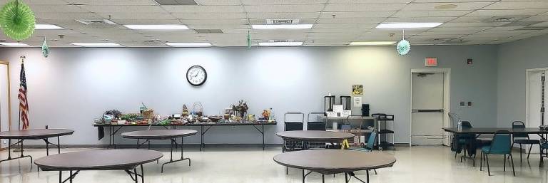 The blank wall at the Vernon Township Senior Center before the mural was painted.