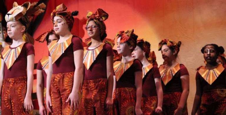 Members of the chorus of &#x201c;The Lion King Jr.&#x201d; at the Monroe-Woodbury Middle School.