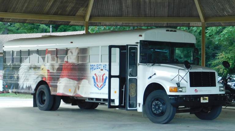 The Project Help mobile closet is officially unveiled at Sussex County Community College in Newton on Tuesday, Sep 10, 2019. The renovated school bus will carry clothing and resources to veterans in need throughout New Jersey.