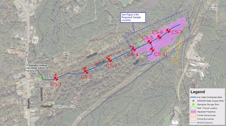 Soil boring sites along the proposed waterline