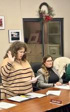 Julie Fahy takes the oath of office at the Newton Board of Education’s annual reorganization meeting Tuesday, Jan. 2. (Photo provided)