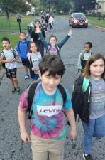 WK1 Students walk to Valley Road School in Stanhope on Oct. 4 as part of the annual Walk to School Day. (Photo by Sarah Ely)