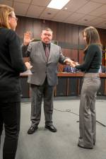BY1 John ‘Jack’ Gallagher Jr. takes the oath for a new term on the Byram Township Council during its annual reorganization meeting Tuesday, Jan. 2. (Photos by Nancy Madacsi)