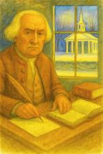 <b>Robert Ogden II, Esq., shown at his desk on his farm in Hardyston Township with his legacy, the Sparta Presbyterian Church, of which he was a founding member and supporter. (AI photo rendered on data by Bill Truran, who endorses it as historically representative) </b>