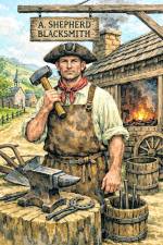 <b>This image shows a mid-1800s blacksmith with his tools on the dirt road leading from the south (today’s Route 23) as it comes into Deckertown (today’s Sussex Borough). Introduced here, behind him, is the patented Deckertown Plow, perhaps not in time sequence, but also recognizing the timely and important technological advance produced locally that helped America to become the nation it is today.</b>