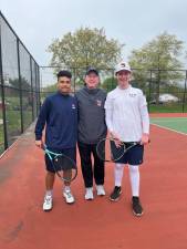 From left are Matt Walter; Dan Moylan, head coach of the Lenape Valley Regional High School boys tennis team; and Sean Palermo, team captain. (Photo provided)