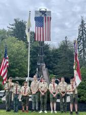 Scouts from Troop 85 of Andover-Newton participate in a 9/11 memorial ceremony Sunday, Sept. 10 at Sussex County Community College. From left are Matteo Pascale, Quinn McCully, Mason Post, Jimmy Riley, Tyler Casper, Brett Anderson, EJ Muldoon and Quinten Post. (Photo provided)