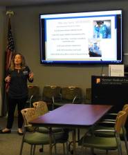 Project SEARCH program supervisor Jaime Westerfield speaks at an open house at the Romano Education Center at Newton Medical Center on Tuesday, March 10, 2020.