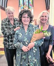 Addison Hardin, center, received a music scholarship from the Sussex County Oratorio Society.