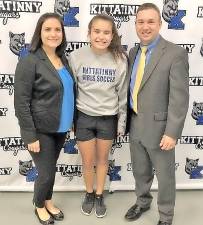 (Left to right): Guidance Counselor Kate Morrelli, Alyssa Amorium, and Principal Brian Bosworth.