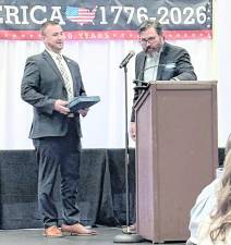 <b>Dr. Cory Homer receives the Chairman’s Award presented by past Chair, Mike Richards.</b>