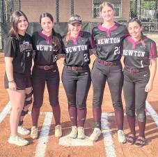 Newton softball seniors, from left, are: Jordyn Young, Mackenzie Greenhalgh, Emma Trout, Aubrey Sawler, and Bella DeLeon.