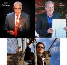 Eric DeCamps, top left, and Thomas Solomon, bottom, will perform magic Saturday, Dec. 17 at Sparta Avenue Stage with Joe Garsetti, top right.