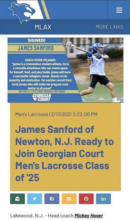 Kittatinny’s James Sanford Jr. to play lacrosse at Georgian Court
