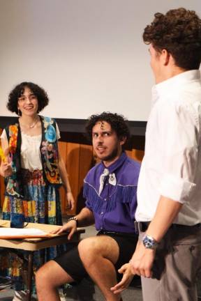 From left, <b>Isabella Cruz of Vernon, Nicolas Galloza of Hopatcong and Colin O’Sullivan of Hopatcong in the new play ‘And Every Creeping Thing.’</b>