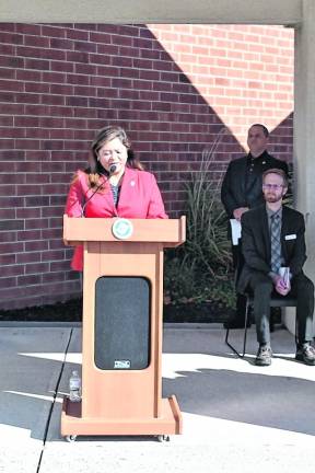 Newton Mayor Helen Le Frois speaks.