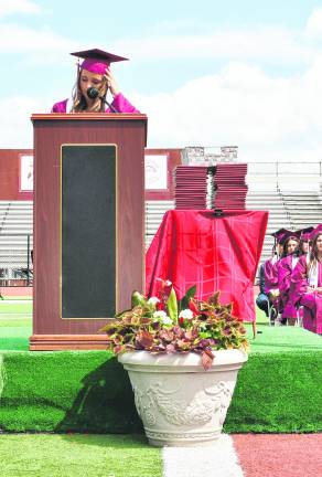 Newton High School senior Haley Morodan speaks at graduation.