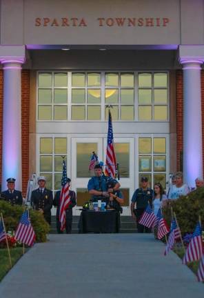 Bagpipes are played on the Sept. 11, 2019 in the 9/11 Memorial Ceremony held by Sparta Township and Sparta Elks.