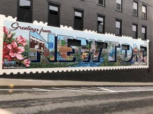 The Newton mural has been placed on a building at Moran and Spring streets. (Photos by Kathy Shwiff)