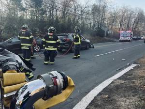 <b>Emergency personnel on scene of a three-car crash last week in Newton.</b>