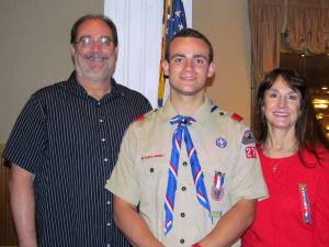 Alexander Dockery, Byram Troop 276’s newest Eagle Scout, stands with his proud parents, Patrick and Lorna Dockery, following a ceremony that marked his achievement of Scouting’s highest honor. Only 2% of those joining the Boy Scouts nationwide attain the rank of Eagle.