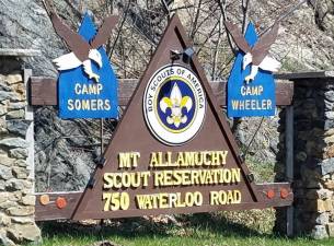 The entrance to Camp Somers at Mount Allamuchy Scout Reservation on Waterloo Road. (Photo by Mandy Coriston)