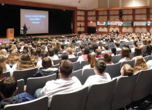 Motivational musician Jared Campbell performs at the 18th Annual Middle School Positive School Climate Summit at Sparta High School on Friday, Oct 25, 2019 as Sussex County intermediate school students hear about kindness and individuality.