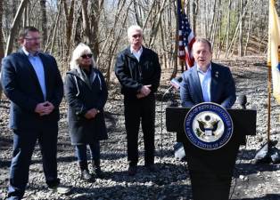 Gottheimer last month at the future site of the park-and-ride station for the Lackawanna Cut-off railway.