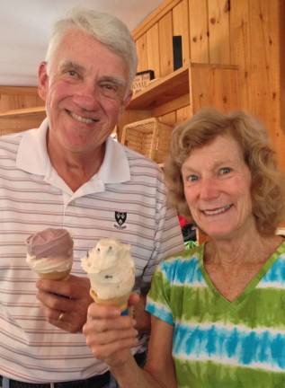 Photos by Laurie Gordon Fredon couple Trudy and Charlie Parton begin the week of their 50th wedding anniversary by celebrating with scoops of The Cow's Brow ice cream at Windy Brow Farms.