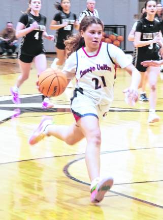 Lenape Valley's Zoey Rosario handles the ball during a fast break play. Rosario scored 7 points.