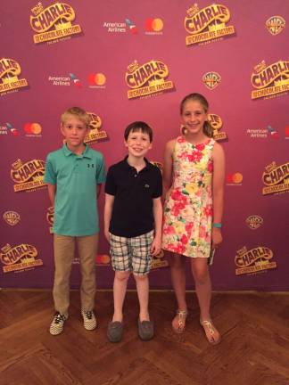 Lucy and her brother Daniel with the star of Charlie and the Chocolate Factory on Broadway after the show
