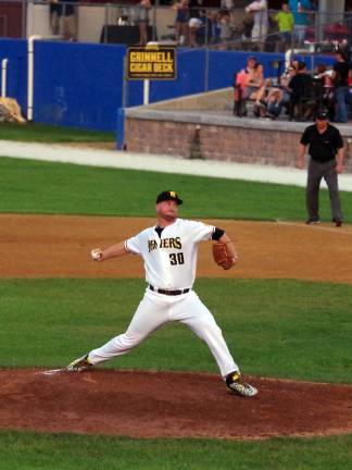 Sussex County Miners starting pitcher Michael Suk was ejected from the game for unsportsmanlike behavior. Suk departed in the fifth inning and was credited with the loss.