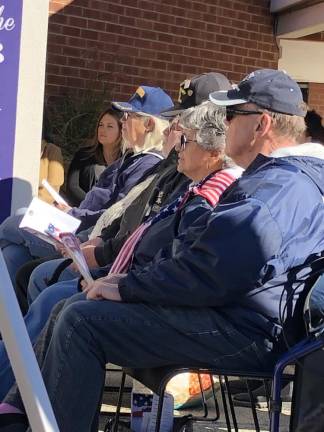 NV3 Veterans listen to the Flags of Honor Dedication Ceremony on Saturday, Nov. 11 in front of Newton Town Hall.