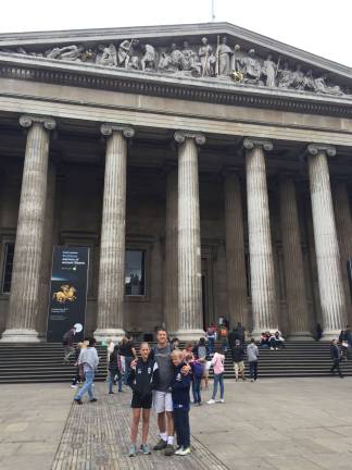 Lucy, Richard (her father) and Daniel Franks in front of the British Museum