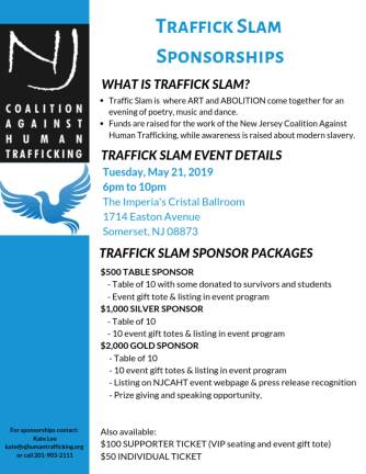 Traffick Slam in May will feature art, poetry, with an abolitionist theme. The event is sponsored by the NJ Coalition Against Human Trafficking.