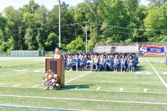 Lenape Valley Regional High School salutatorian Samantha Krauklis gives the welcome address at graduation Saturday, June 21. (Photos by Maria Kovic)