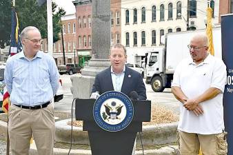 Congressman Josh Gottheimer visited Sussex Borough to announce new federal investment for water infrastructure. L-R: Sussex Borough Mayor Ed Meyer, Congressman Gottheimer, Sussex Borough Council President Robert Holowach.